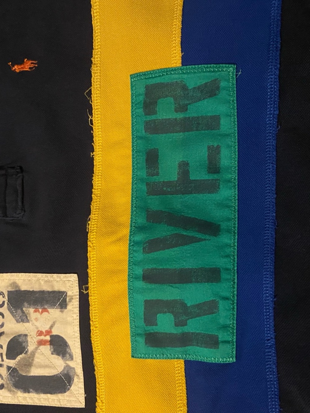 Ralph Lauren Navy Polo with Yellow & Blue Stripes and Green Patch - Picture 5 of 7